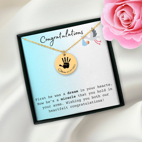 Personalized Actual Baby Hand Print Necklace, baby bump baby shower gift to new mom, birthday gift, pregnancy gift