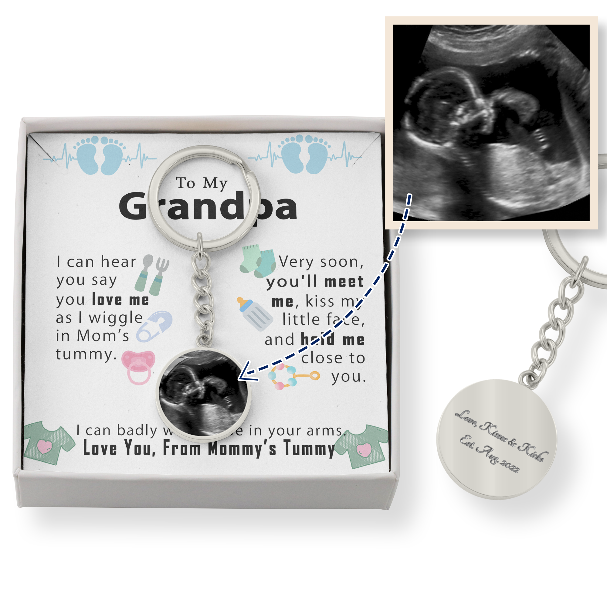 Custom Grandpa To Be Gift, First Time Grandpa Baby Scan Keychain, Pregnancy Announcement Sonogram Keepsake From Baby Bump, Expecting Grandpa #e274 - Image 3