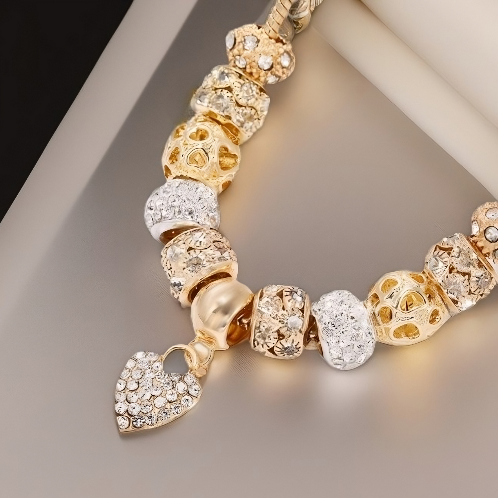 Charm Beaded Bracelet With Sparkling Heart Dangle in Pandora Style Jewelry Gift For Her e289 - Image 5