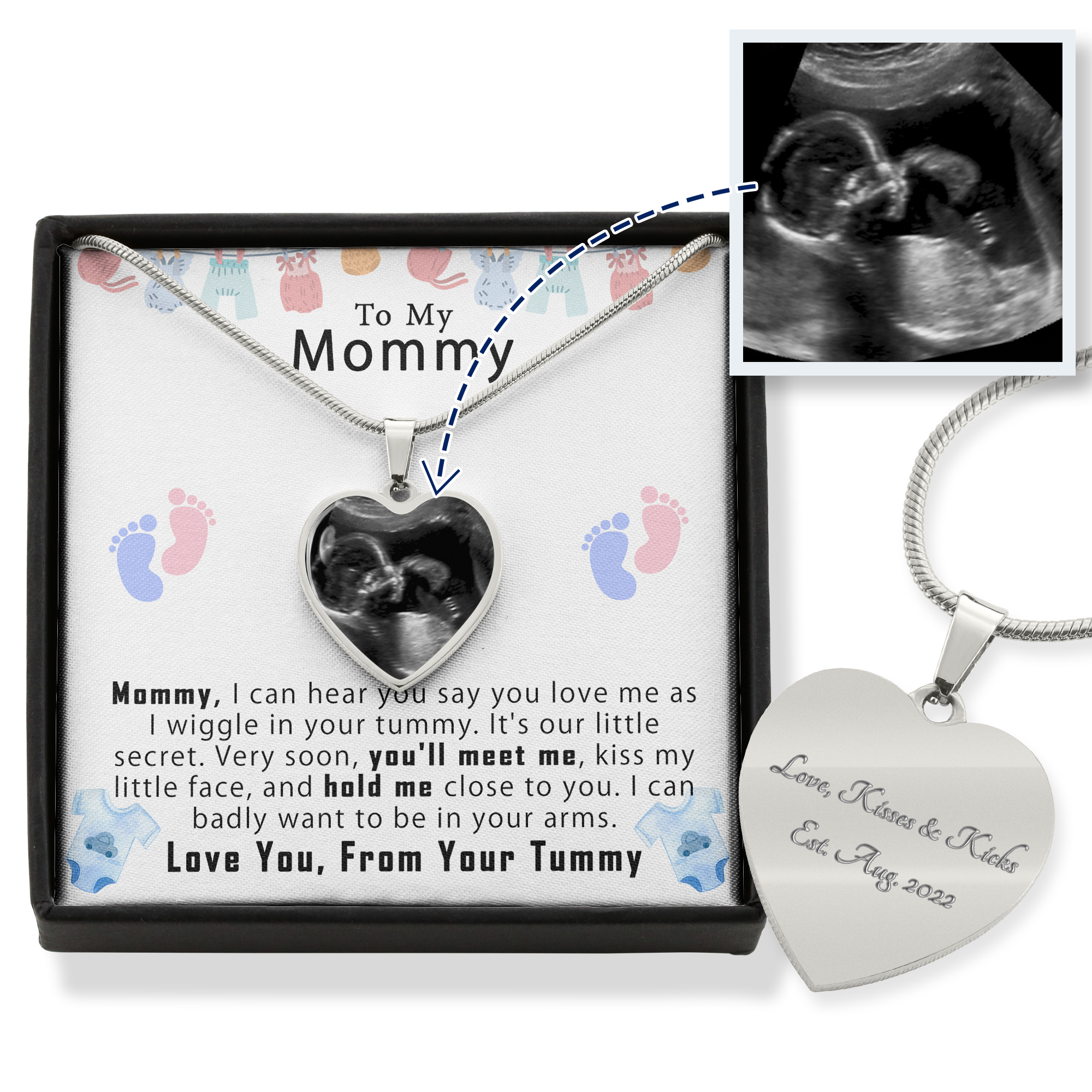Custom New Mom Pregnancy Gift - I can hear you say you love me - Heart Pendant Engraving Necklace #e206 - Image 2