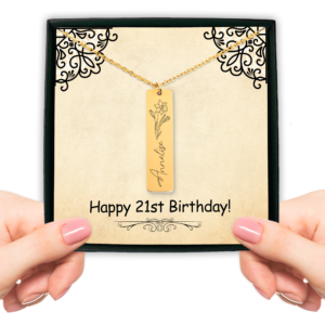 Name Bar Necklace - Name Birth Flower Necklace - Jewelry Inns