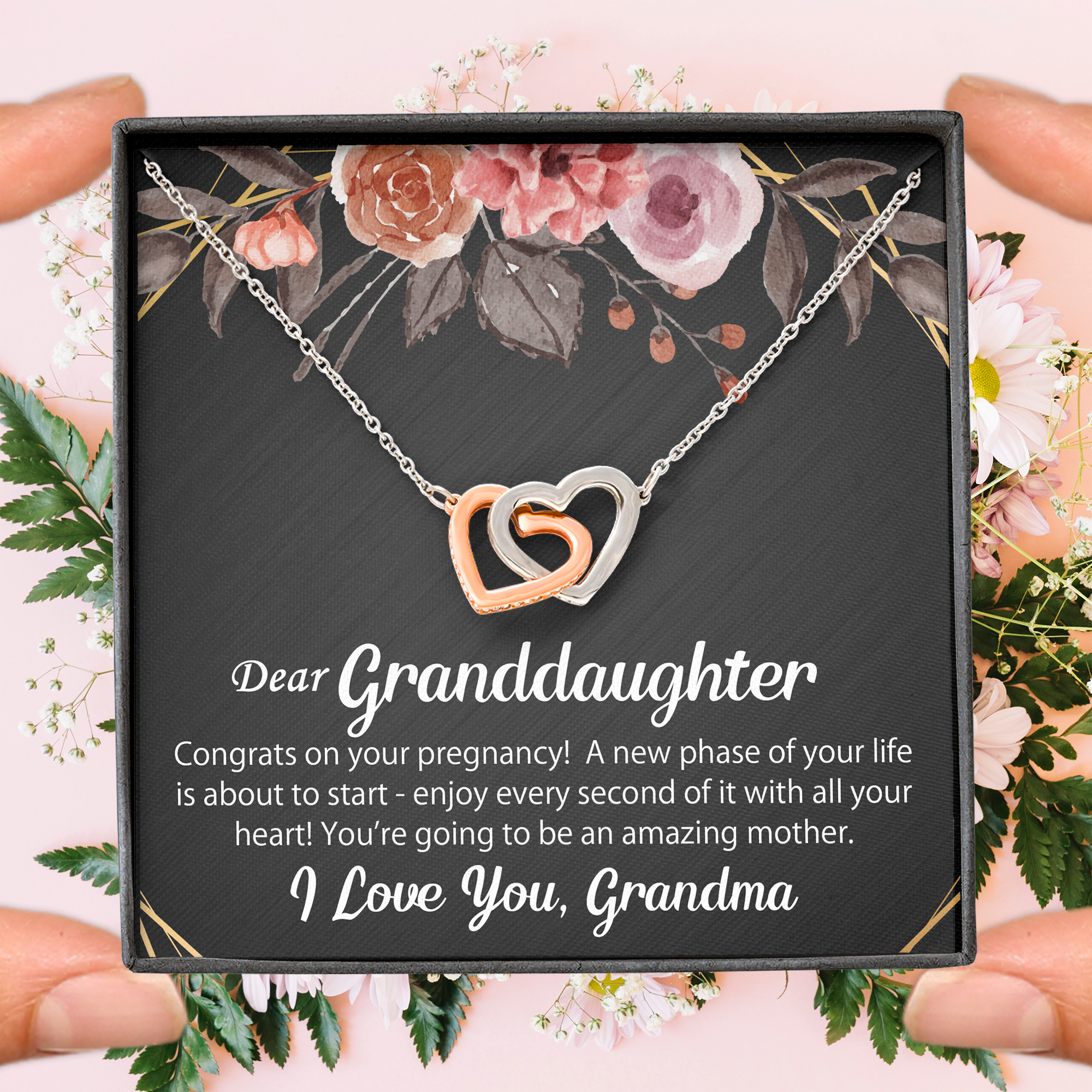 To My Granddaughter Gift On Her Pregnancy - Interlocking Hearts Necklace #e67 - Image 6