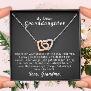 To My Granddaughter Gift - I pray you'll be safe - Interlocking Heart Necklace #e64