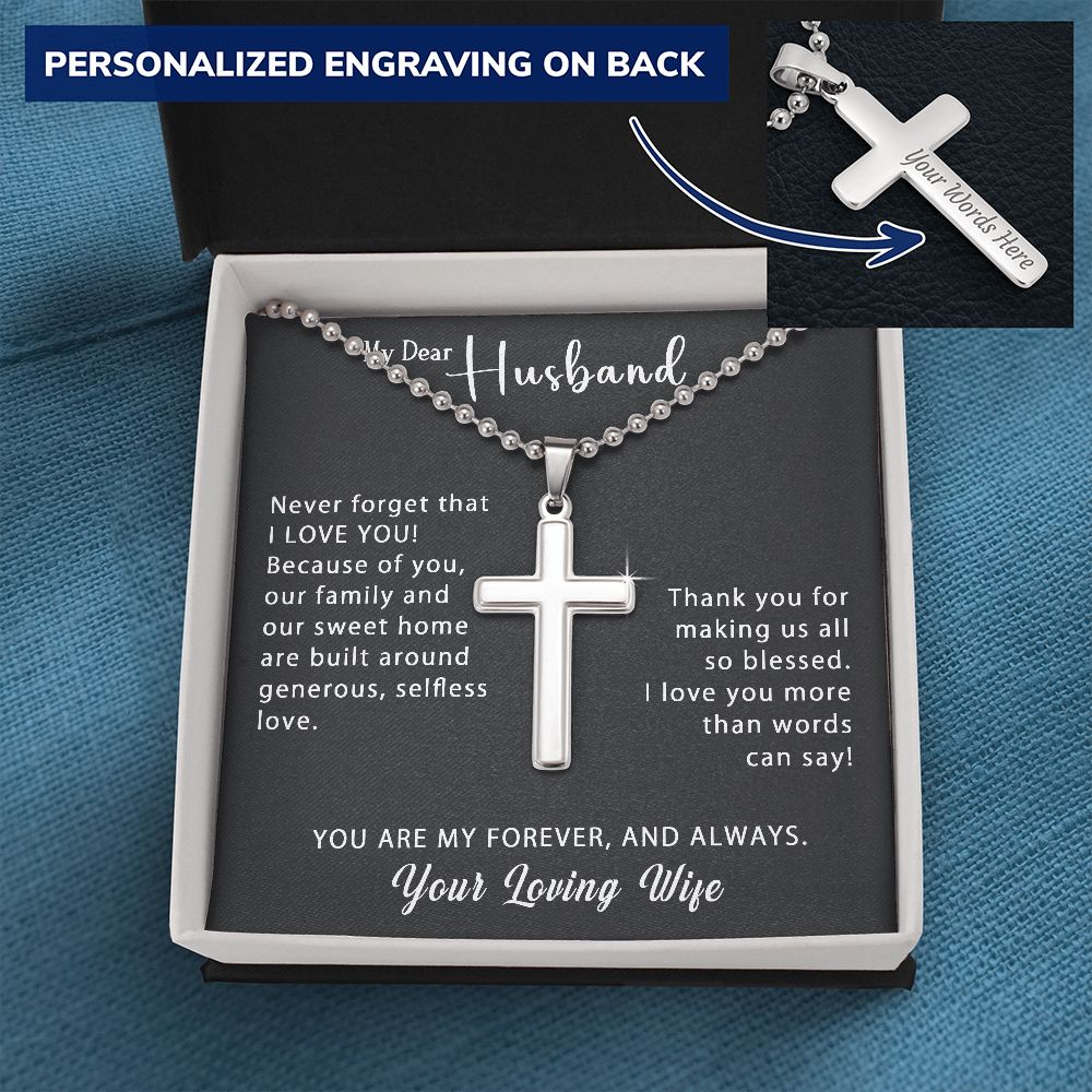 To My Husband Personalized Cross Necklace Military style Gift - Generous Selfless Love #e210a