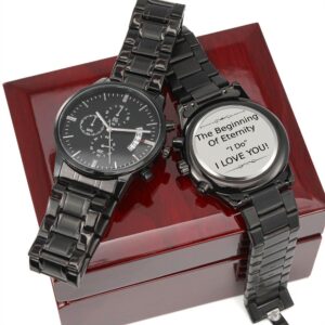 Personalized Groom Watch Gift From Bride - Black Chronograph Watch #e84