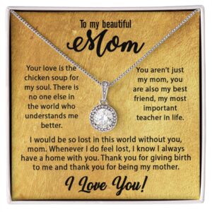 To My Mom Necklace, Mother's Day Birthday Gift Ideas From Daughter & Son, Poem Message Card Eternal Hope Pendant Jewelry Presents For Her #e257
