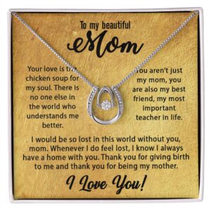 To My Mom Necklace, Mother's Day Birthday Gift Ideas From Daughter & Son, Poem Message Card Lucky In Love Pendant Jewelry Presents For Her #e256