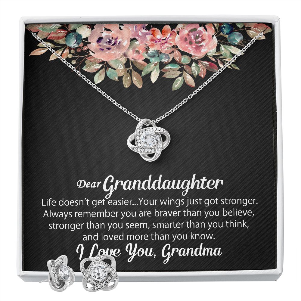 To My Granddaughter Gift - Love Knot Earrings & Necklace Set #e129 - Image 4