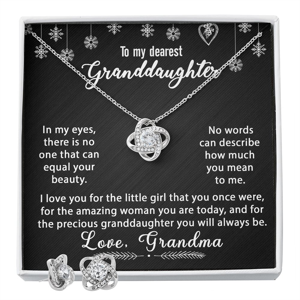 To My Granddaughter Necklace Gift - In my eyes - Love Knot Earrings Set #e172 - Image 5