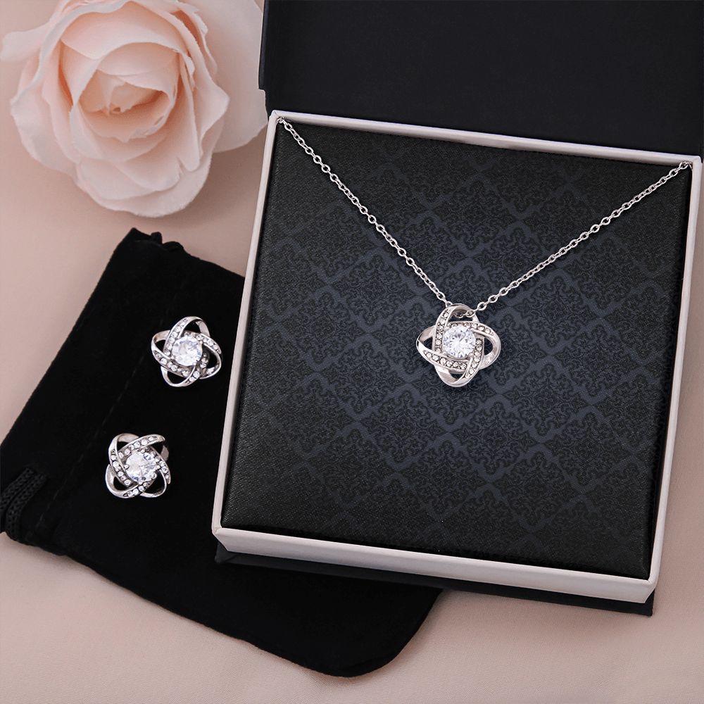Love Knot Earrings & Necklace Set - 14K White Gold Gift For Her #e76 - Image 2