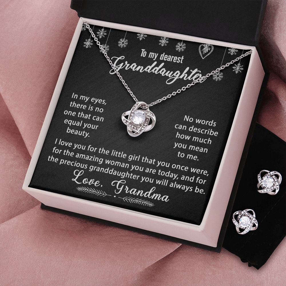 To My Granddaughter Necklace Gift - In my eyes - Love Knot Earrings Set #e172