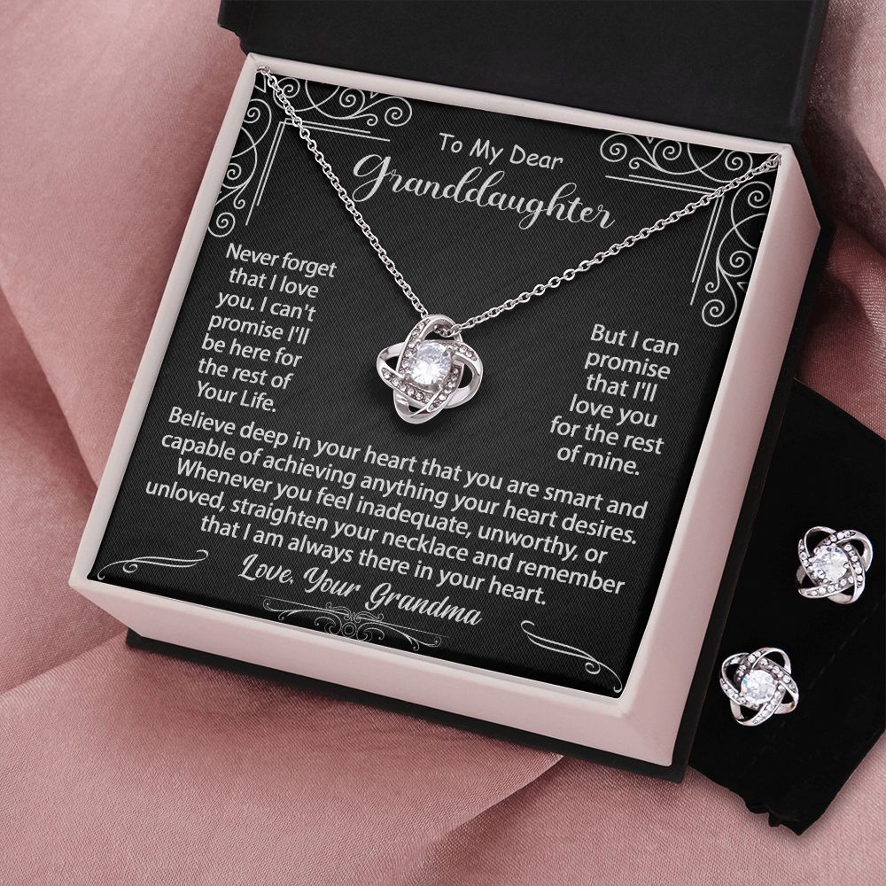 To My Granddaughter Gift - Love Knot Earrings & Necklace Set #e130