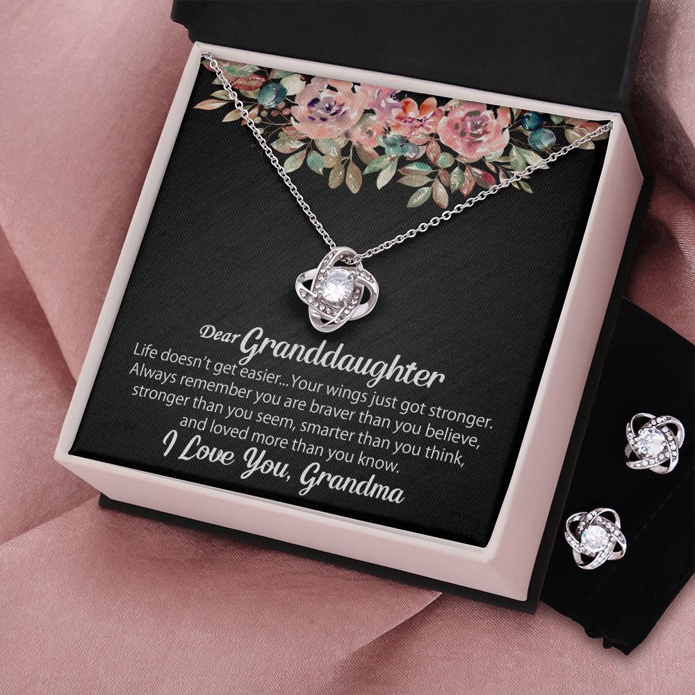 To My Granddaughter Gift - Love Knot Earrings & Necklace Set #e129 - Image 9