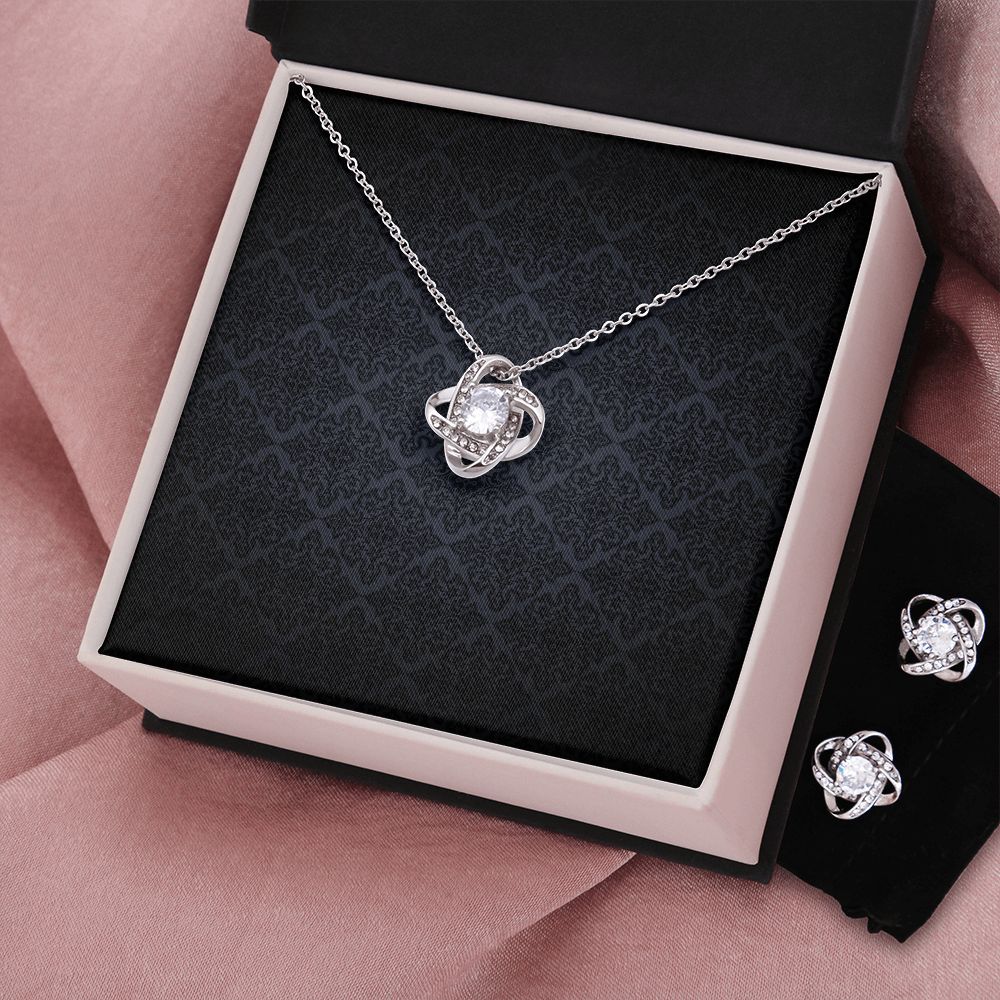 Love Knot Earrings & Necklace Set - 14K White Gold Gift For Her #e76 - Image 8