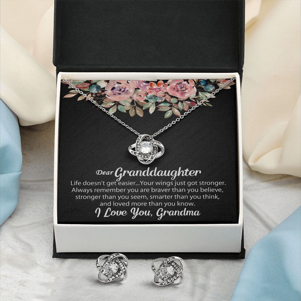 To My Granddaughter Gift - Love Knot Earrings & Necklace Set #e129 - Image 11