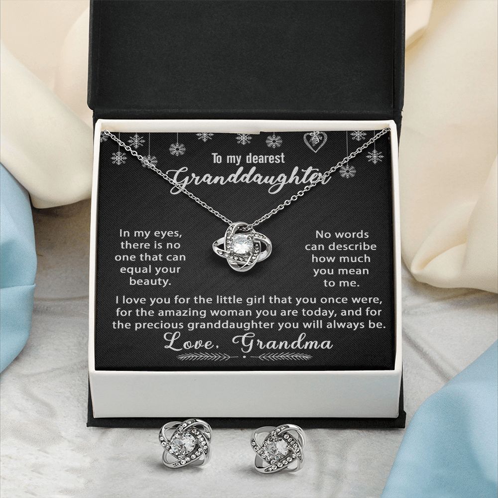 To My Granddaughter Necklace Gift - In my eyes - Love Knot Earrings Set #e172 - Image 9