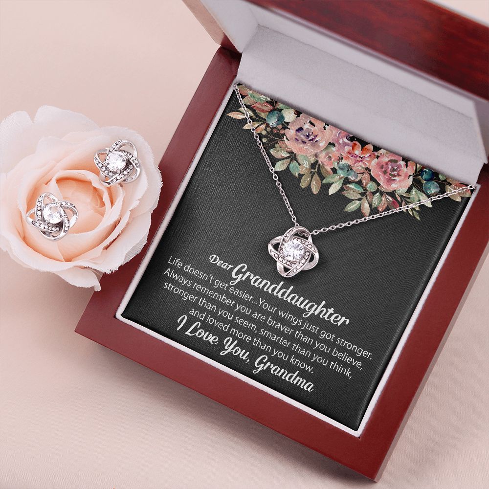 To My Granddaughter Gift - Love Knot Earrings & Necklace Set #e129 - Image 7