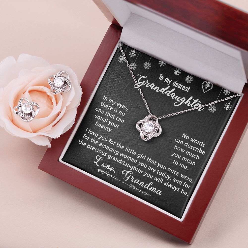 To My Granddaughter Necklace Gift - In my eyes - Love Knot Earrings Set #e172 - Image 4