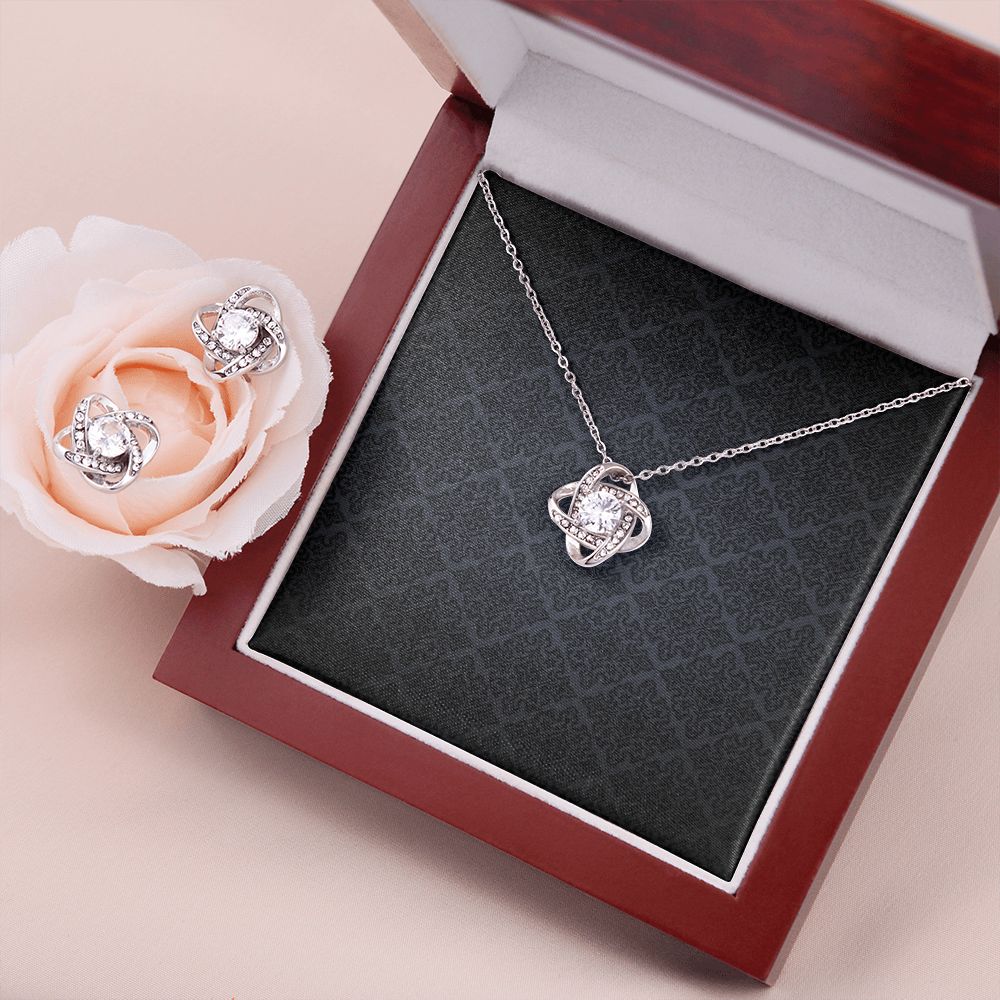 Love Knot Earrings & Necklace Set - 14K White Gold Gift For Her #e76 - Image 9