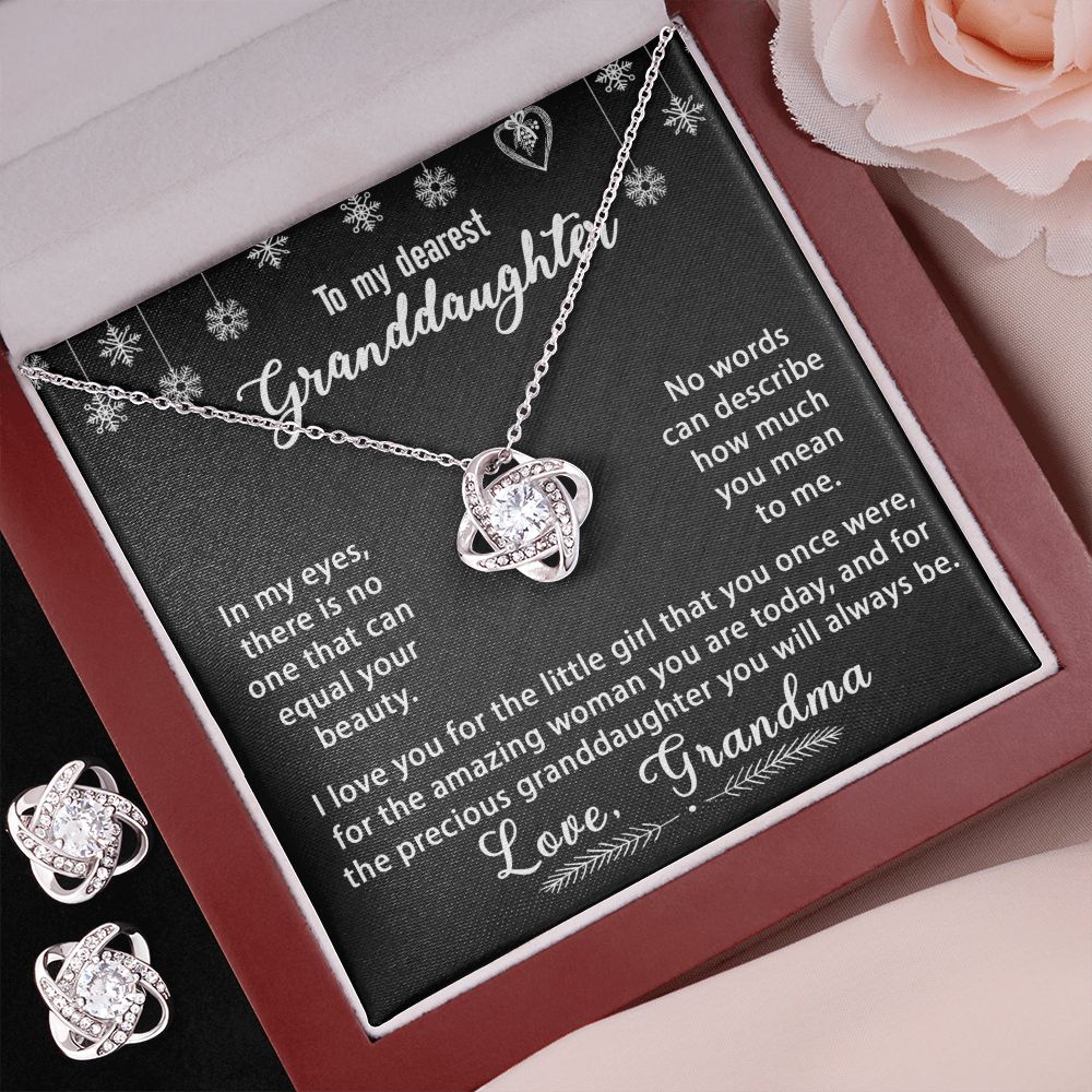 To My Granddaughter Necklace Gift - In my eyes - Love Knot Earrings Set #e172 - Image 8