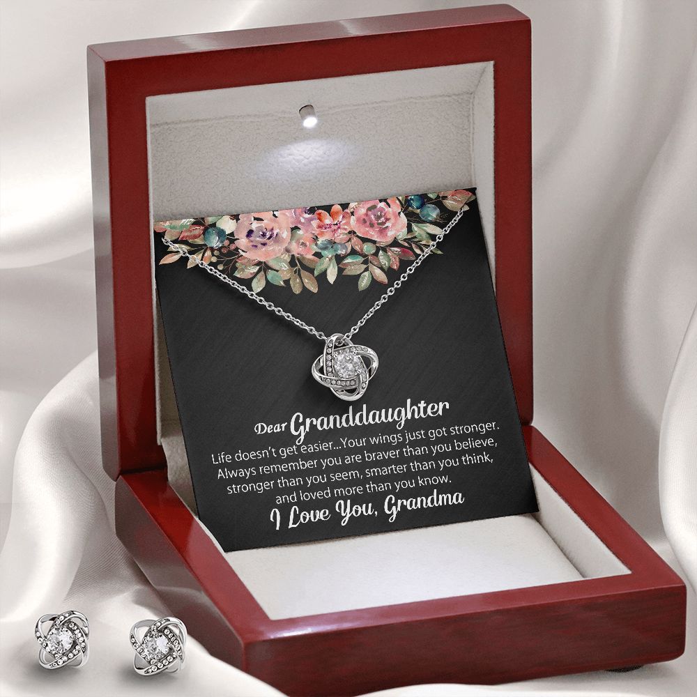To My Granddaughter Gift - Love Knot Earrings & Necklace Set #e129 - Image 5