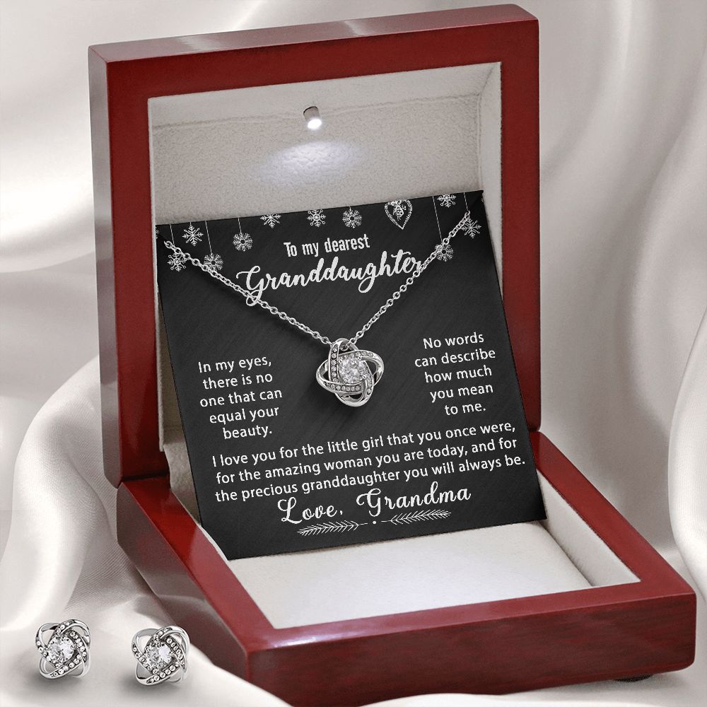 To My Granddaughter Necklace Gift - In my eyes - Love Knot Earrings Set #e172 - Image 7