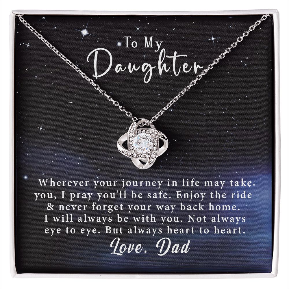 To My Daughter Love Knot Necklace Gift From Dad- Always heart to heart #e217