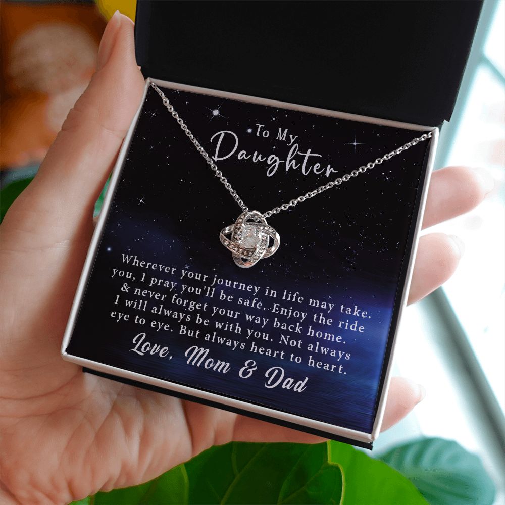 To My Daughter Love Knot Necklace Gift From Mom & Dad - Always heart to heart #e218 - Image 5