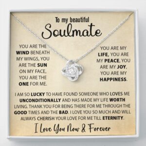 Best Gift For Her Soulmate Necklace Gift For Wife Girlfriend Valentine's Day Birthday Anniversary With Love Quote Message Card, Love Knot Jewelry Gift Ideas For Her #e228