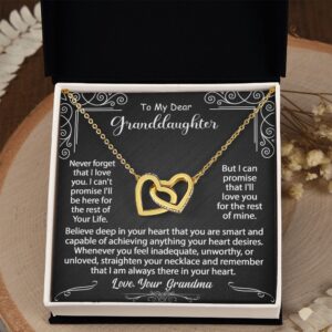 To My Granddaughter Necklace Gift From Grandma, Graduation Birthday Gift Inspirational Message Card Necklace - Interlocking Hearts #e72a