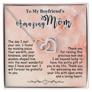 Gifts for Boyfriend's Mom, To My Boyfriends Mom Necklace Gifts, Mother's Day Gift Birthday Christmas Ideas For BF's Mom, Interlocking Heart Pendants #e265
