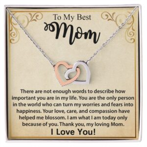 To My Mom Necklace, Mother's Day Birthday Gift Ideas From Daughter & Son, Poem Message Card Interlocking Harts Pendant Jewelry Presents For Her #e252
