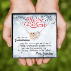 Personalized To My Granddaughter Interlocking Hearts Necklace From Grandma- Merry Christmas #e196