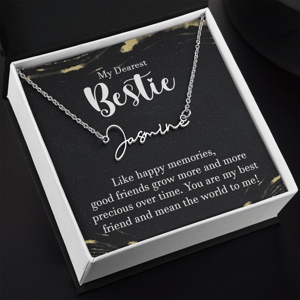To My Bestie: Personalized Signature Style Name Necklace Silver / Gold For Best Friend Birthday, Wedding, Graduation & Christmas Ideas - Image 2