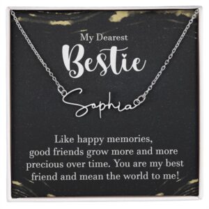 To My Bestie: Personalized Signature Style Name Necklace Silver / Gold For Best Friend Birthday, Wedding, Graduation & Christmas Ideas