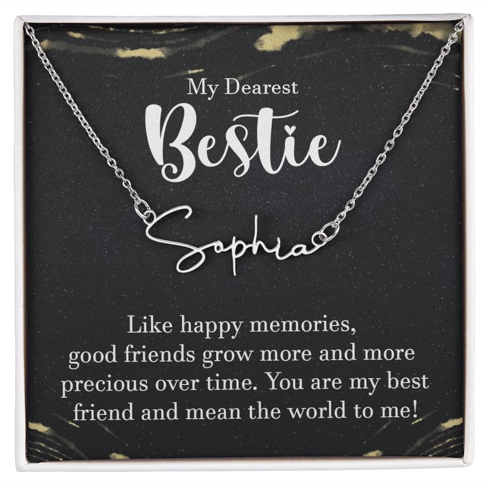 To My Bestie: Personalized Signature Style Name Necklace Silver / Gold For Best Friend Birthday, Wedding, Graduation & Christmas Ideas