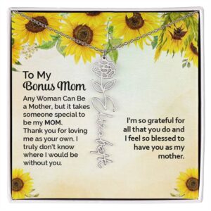 Custom Flower Name Necklace Gift To My Bonus Mom #e313