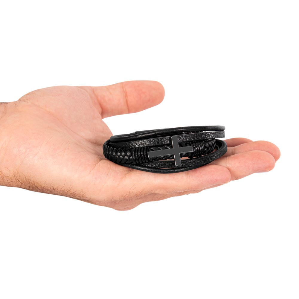 Cross Leather Bracelet - Custom Message Card Jewelry - Jewelry Inns