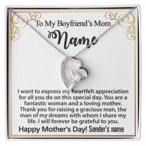 To My Boyfriend's Mom Necklace Personalized Gift, Mother's Day Birthday Christmas Ideas, Custom White - Forever Love #e277