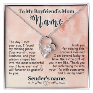 To My Boyfriend's Mom Necklace Personalized, Gift for Boyfriend's Mom, Mother's Day Birthday Ideas, Custom Pink - Forever Love #e274