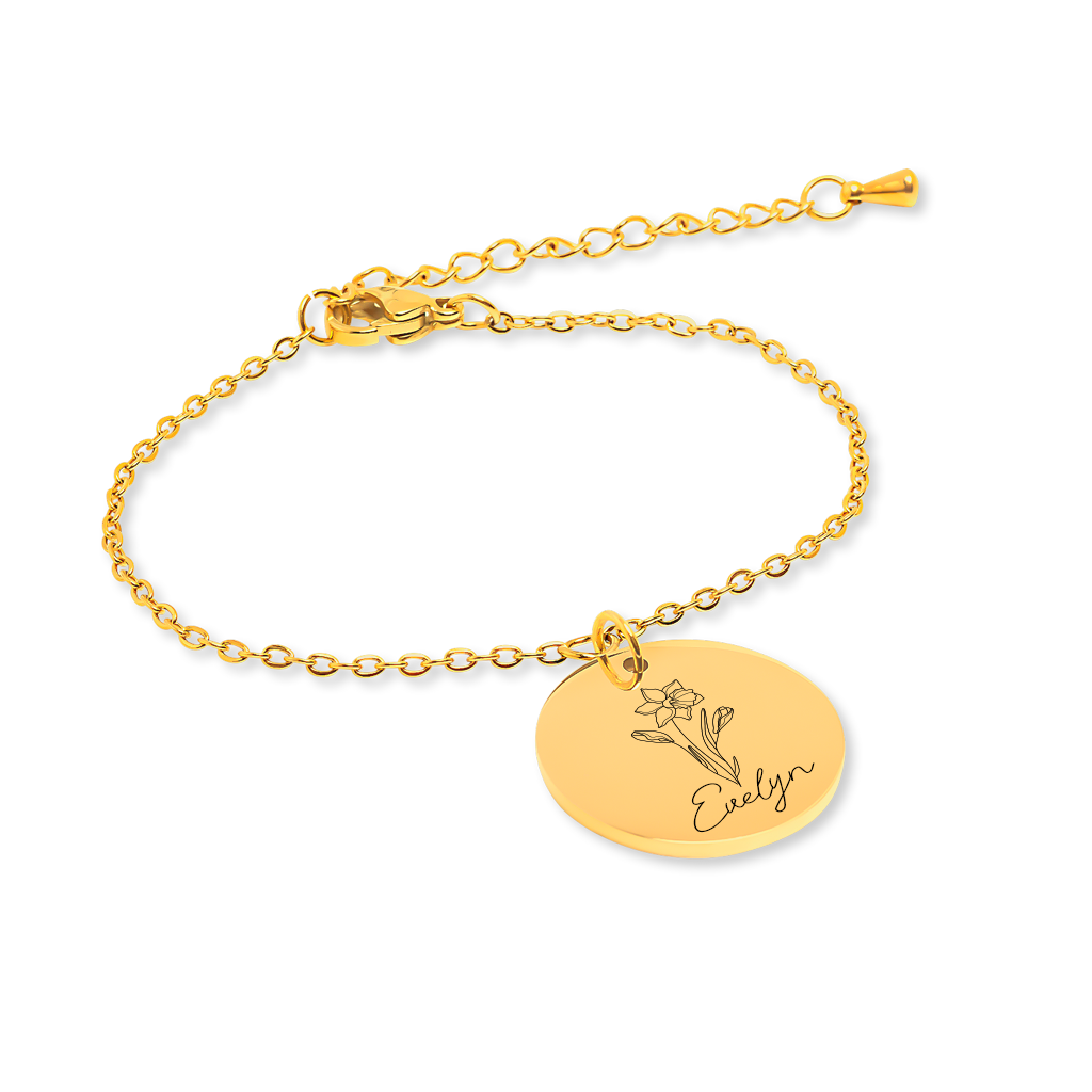 Personalized Birth flower With Name Bracelet - Image 2
